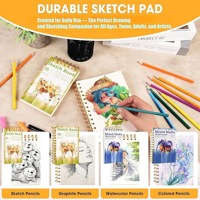Qlmhudaim Portable Travel Sketchbook | Spiral Bound 4x6 with Tear Line, 55 Sheets 98lb/160g | for Watercolor & Quick Sketching |Portable Travel Art Suitable for Kids, Adults & Artists