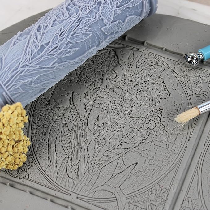 Blue Flag Iris Clay Texture Roller (4") - Flower Set #02 - Embossing Pattern Roller for Polymer & Ceramic Clay, Pottery & Crafts