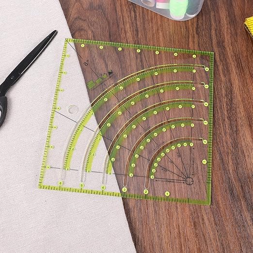8 Inch Acrylic Fabric Ruler Quilting Ruler Multifunctional Arc Guide Cutting Square Ruler Quilt Circle Cutter Ruler Quilting Supplies and Tools for Quilting, Sewing, Crafts, Pattern Making