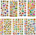 3D Stickers for Kids Toddlers 12 Sheets, 379 Pcs Gold Stamping Puffy Stickers for Boys Girls, Preschool Sticker for Reward, Scrapbooking Including Animal, Letters, Numbers, Dinosaurs, Cars and More