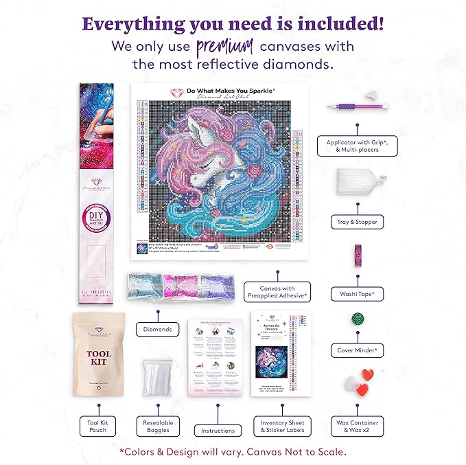 DIAMOND ART CLUB Aurora The Unicorn Diamond Painting Kit, Fun DIY Crafts for Adults, Round Diamond Art Canvas, 13" x 13"