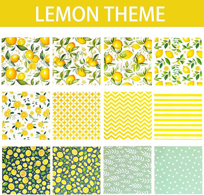 24 Sheets Scrapbook Paper Pad, 6"×6”Fruit Decorative Craft Cardstock, Cute Lemons Pattern Paper for DIY Card Making Photo Album Journal Decor