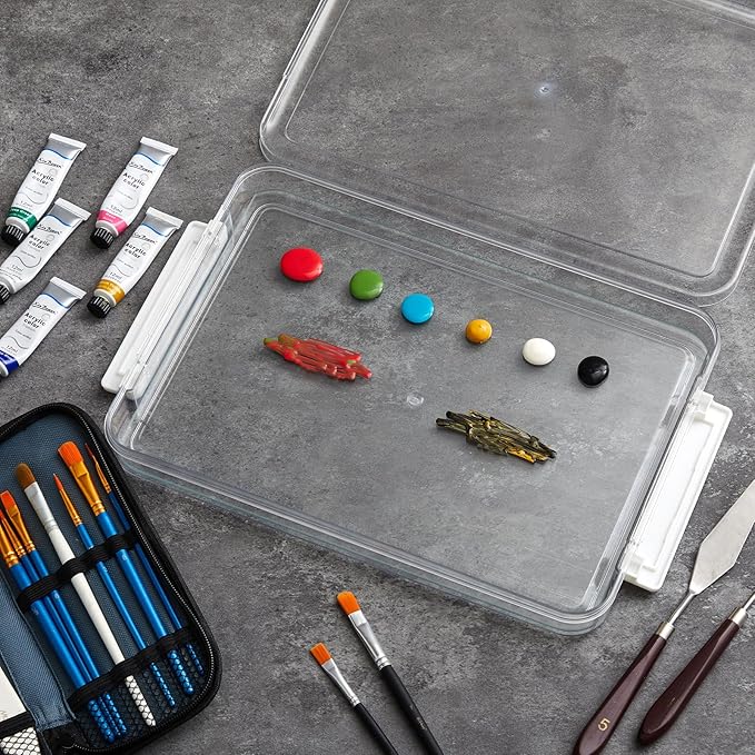 Nuanchu 1 Pcs 9 x 12 Inch Clear Tempered Glass Palette for Oil Painting with Lid and 40 Sheets Disposable Paper and 2 Sponges Keeps Wet Paint Fresh for Artist DIY Color Mixing Beginners