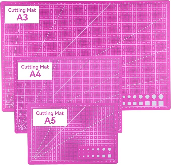 3 Pcs Self Healing Cutting Mat, Double-Sided Non-Slip Rotary Cutting Board for Rotary Cutting, Sewing, Quilting, Crafting, A3 A4 A5 Size (18x12, 12x9, 9x6 Inch), Pink