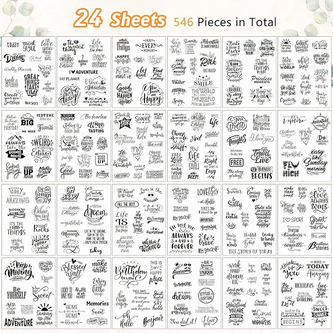 Laumoi 546 Pcs 24 Sheet Scrapbook Stickers Vintage Words Stickers for Journaling Inspirational Nice Words Sentences Waterproof Aesthetic for Family Water Bottles Laptop(Vivid Style)
