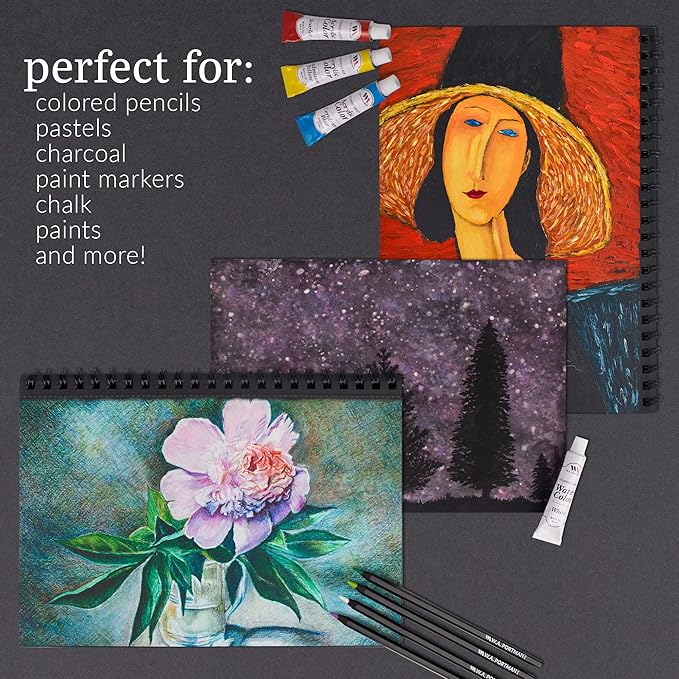 WA Portman Black Paper Sketchbook 2-Pack A4 (8.3" x 11.7") – 140 GSM Acid-Free Black Book Marker Paper – 60 Pages (30 Sheets) Spiral Scrapbook Journal – Mixed Media Sketch Pad for Kids & Adults