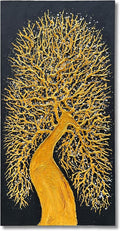 Art Hand-Painted Black and Gold Tree Texture Abstract Oil Painting 48x24-inch Vertical Canvas Painting for Home and Office Wall Decoration Art