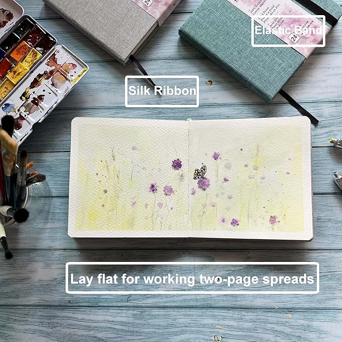 tumuarta Watercolor - Sketchbook, 7.5x5 in, 140 LB, 300GSM, 100% Cotton, Acid Free, Cold Press, 24 Sheets,48 Pages, Watercolor Paper Journal for Use As Travel Notebook and Mixed Media Pad On The Go