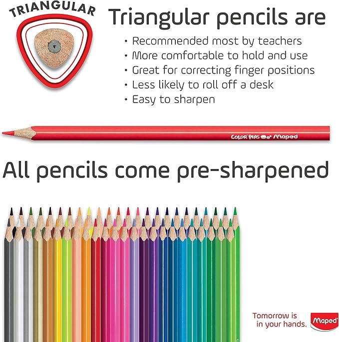 Maped - Color'Peps Triangular Colored Pencils - 48 Pack - Vibrant Colors.