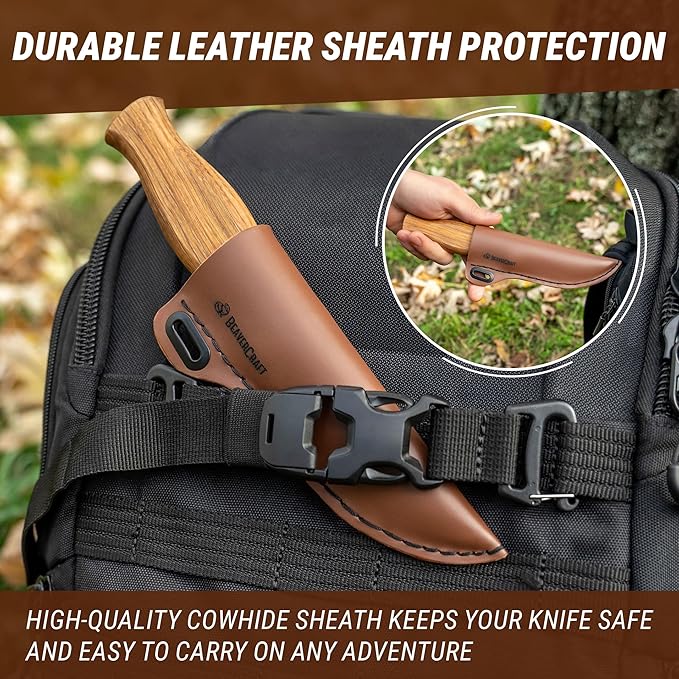 BeaverCraft Wood Carving Sloyd Knife C4s 3" - Whittling Knife with Leather Sheath for Carvers - Chip Wood Carving Tools for Beginner and Profi