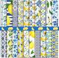 HunnmingRe 20 Pcs 10''x10'' Lemon Quilting Fabric Square Chinoiserie Quiltted Fabric Bundle Blue White Yellow Floral Precuts Printed Patchwork Supplies for Holiday DIY Sewing Craft
