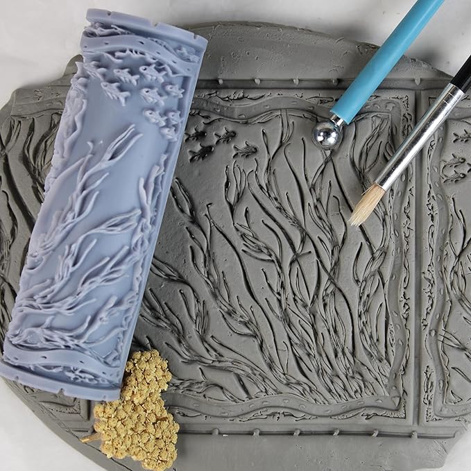 Kelp Forest Clay Texture Roller (4") - Ocean Set #01 - Embossing Pattern Roller for Polymer & Ceramic Clay, Pottery & Crafts