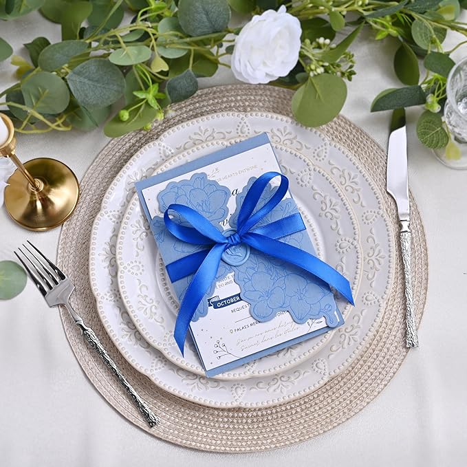 Double Face Royal Blue Satin Ribbon 1/2 inch X 50 Yards Polyester Royal Blue Ribbon for Gift Wrapping Very Suitable for Weddings Party Invitation Decorations and More
