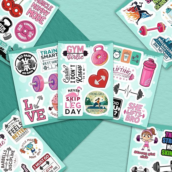 100Pcs Weightlifting Stickers for Water Bottle, for Laptop - Weightlifting Gifts, Party Supplies - Workout, Gym Stickers - Gift for Women & Men