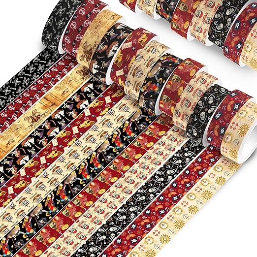 12 Pcs Pirate Washi Tape Pirate Masking Tape Decorations Vintage Nautical Decorative Paper Sticker for Journals, Planners, DIY Craft Gift Wrapping Handbook Stickers