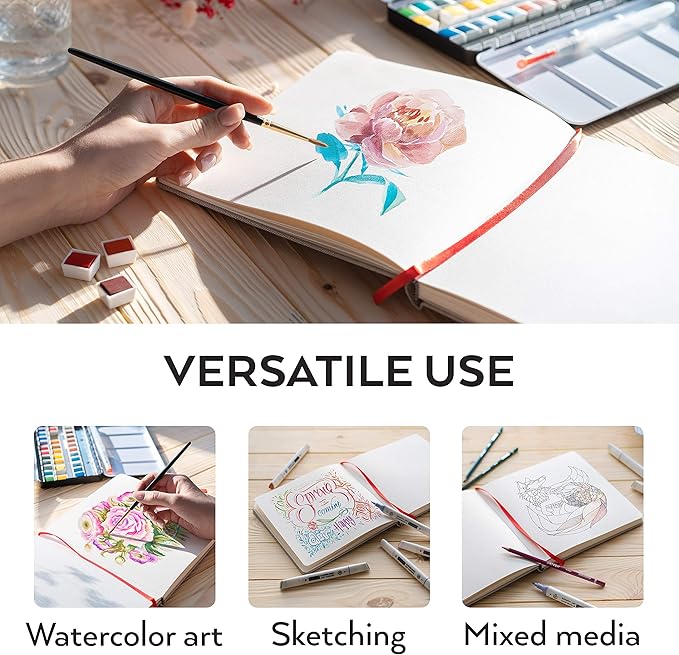 ARTEZA Watercolor Sketchbook, 2-Pack, 68 Pages Each, 8.25 x 8.25 Inches, Gray Hardcover, 110-Pound Paper