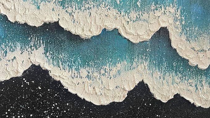 YaSheng Art - Oil Painting on Canvas Texture Black and White Blue Ocean scenery sandbeach 3D Oil Painting Hand-Painted Abstract Artwork Paintings Modern Home Decor Living room sofa bedroom dining room hanging pictures Canvas Wall Art 24x48inch