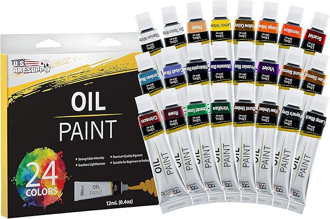 U.S. Art Supply 70-Piece Artist Oil Painting Set with Aluminum Field Easel, Wood Table Easel, 24 Oil Paint Colors, 37 Brushes, 2 Stretched Canvases, 6 Canvas Panels, Painting Pad, Palette & More