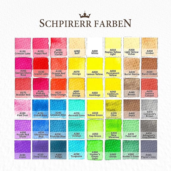 SCHPIRERR FARBEN - Professional Watercolor Paint Set, 48 Vivid Colors, Travel Watercolor Set with Classy Tin Box, Portable Watercolor Palette, Water Colors for Adult and Kids Use