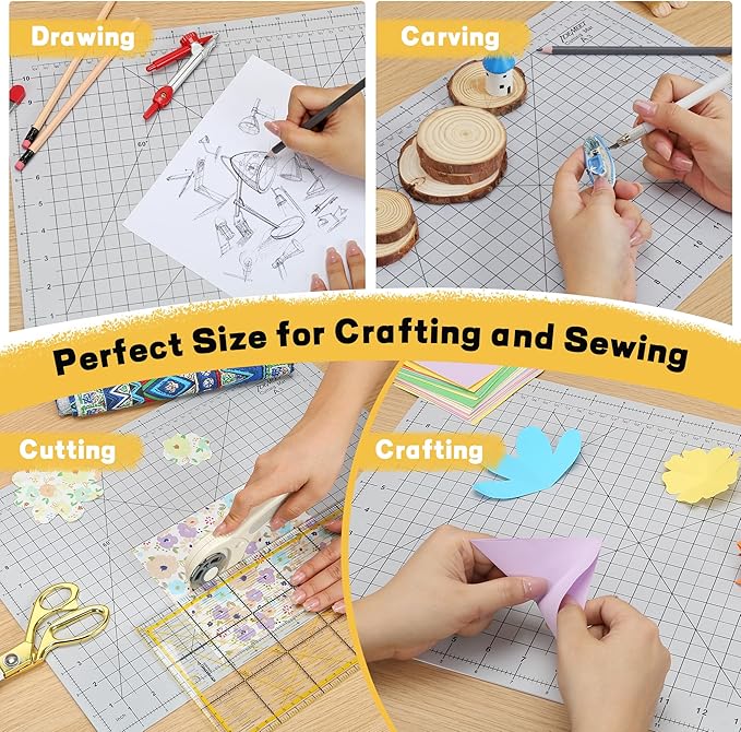 Premium Self Healing Cutting Mat 18'' x 12'', A3 Non-slip Sewing Mat for Quilting, 5-Ply Rotary Cutting Board Double-Sided for Crafts Cutting Fabric Scrapbooking Modeling Projects, Slate Gray