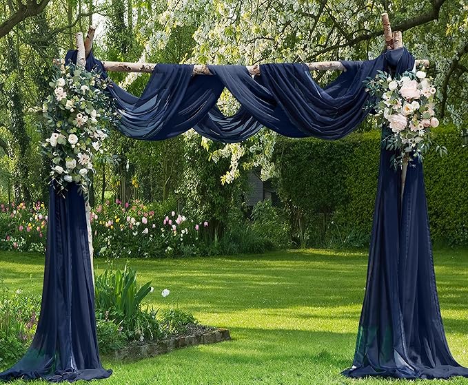 Warm Home Designs Wedding Arch Draping Fabric Bundle - 2 x 288 Inch (24 Feet) Scarves in Navy Blue Fabric for Wedding Ceremony or Decoration. AD Navy & Navy 288”