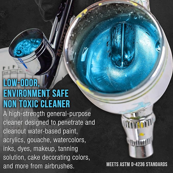 Master Airbrush Cleaner, 16-Ounce Pint Bottle - Fast Acting Cleaning Solution, Quickly Remove Water-Based Acrylic Paint, Watercolor, Makeup - Clean Clogged Airbrushes, Brushes, Artist Tools