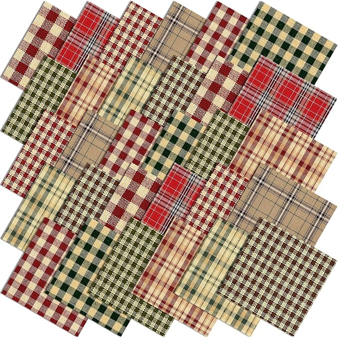60 Pcs 10 x 10 Inch Vintage Christmas Quilting Fabric Plaid Homespun Cotton Fabric Jelly Squares Lattice Rustic Precut Santa Claus Quilting Strips for Xmas Craft Sewing DIY