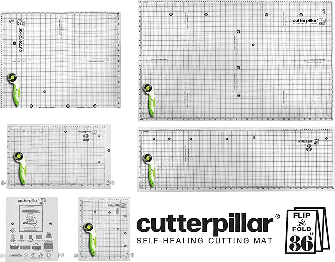 CutterPillar FLIP and FOLD Self-Healing Cutting Mat - 5-IN-1 Mat for Fabric and Sewing Craft Projects -Easy Travel and Storage - 9" x 12" to 24" x 36"