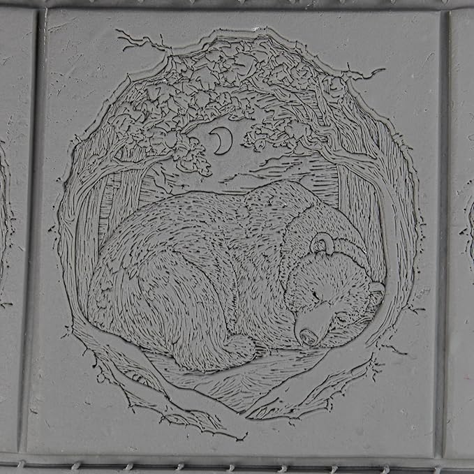Hibernating Bear Clay Texture Roller (4") - Winter Set #01 - Embossing Pattern Roller for Polymer & Ceramic Clay, Pottery & Crafts