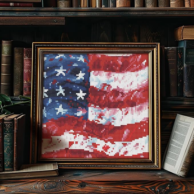 DIAMOND ART CLUB USA Flag Diamond Painting Kit, Fun DIY Crafts for Adults, Round Diamond Art Canvas, 9" x 9"