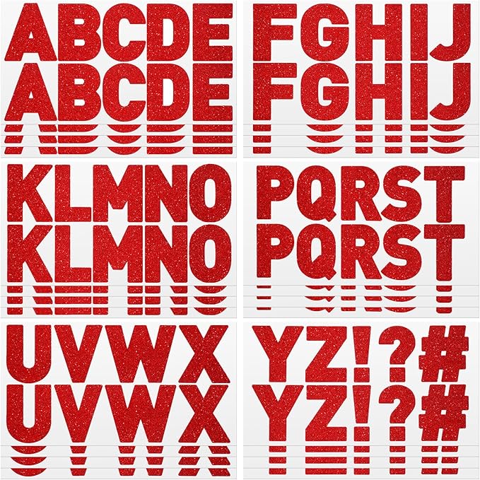 Harloon 232 Pcs 24 Sheets Large Glitter Letter Stickers Big Font Alphabet Letter Self Adhesive Letters Kit Mailbox Stickers for Mailbox Bulletin Boards Classroom Home(Red,2.5 Inch)