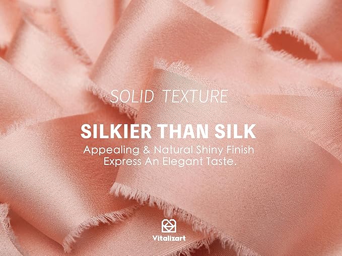Vitalizart Pink Silk Satin Ribbon 1-1/2 inch x 15 Yard Rose Gold Handmade Frayed Ribbons for Gift Wrapping Baby Shower Wedding Bridal Bouquets Holiday Decor