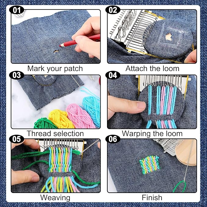 PatchMaker 2.0 Kit, Small Loom Speedweve Type Weave Tool, Knitting Kit Mini Portable Patch Darning Looms for Quickly Sewing Repair, Sewing, Knitting Kit for Beginners (14 Hooks)