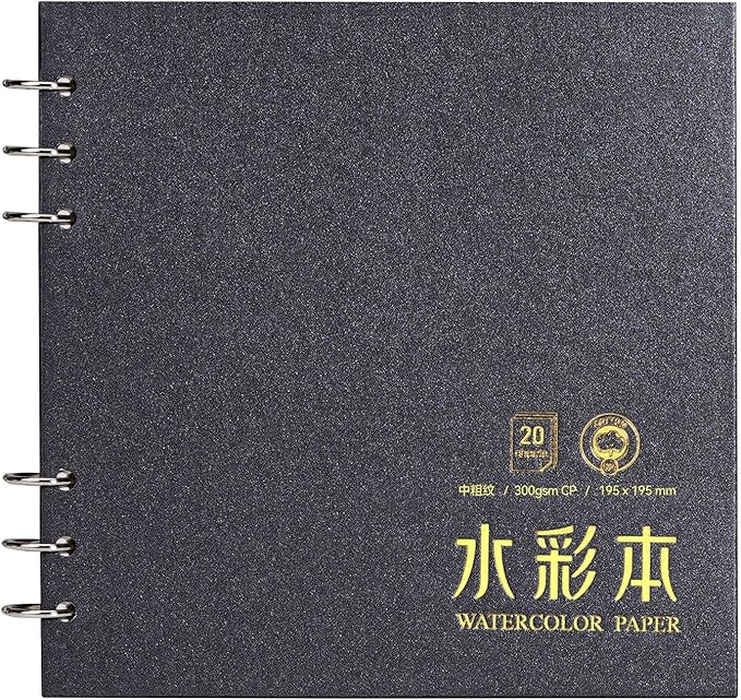 Lightwish Square Watercolor Journal,100% Cotton,300gsm/140lb,Acid-Free,20 Sheets Cold Press Watecolor Paper Sketchbook for Artists Adults Students,7.68 * 7.68 Inches