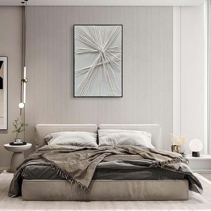 NANKAI Art Hand-Painted Thick Texture White Oil Painting Modern Abstract Art 36x24 inch Home Wall Art Decorative Painting (with Solid Wood Exterior Frame)