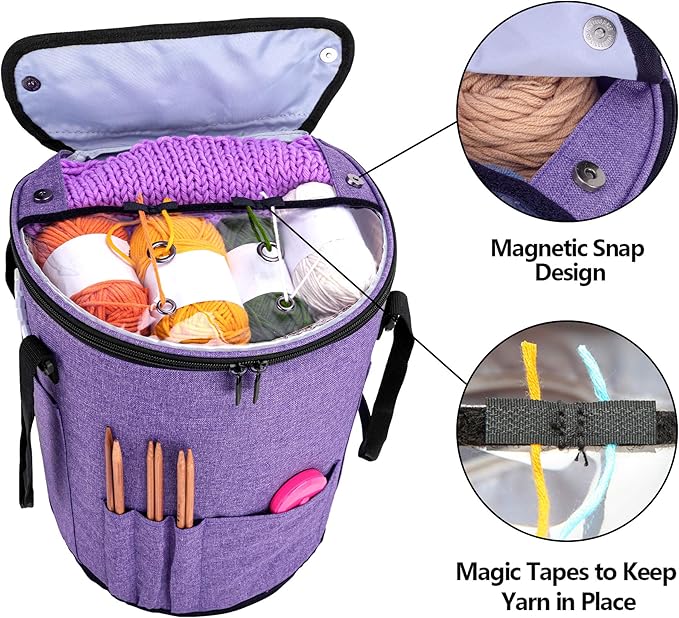 Teamoy Crochet Bags for Women, Yarn Storage Organizer, Knitting Project Bag for Knitting Needles and Hooks, Purple