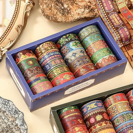 20 Rolls Chinese Style Washi Tape Set, Ancient Palace Pattern Decorative Masking Tapes with Gold Foil, Oriental for Craft, Scrapbook, DIY, Gift Wrapping (32-Azure Brocade Clouds)