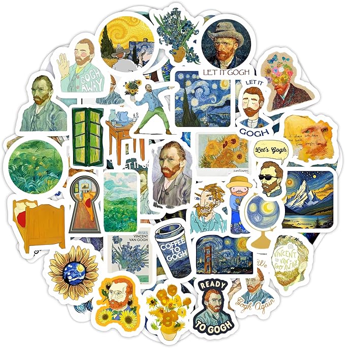 BulbaCraft 100Pcs Van Gogh Stickers for Water Bottle and Laptop - Van Gogh Party Supplies & Decorations, Waterproof Vinyl Decals, Art and Museum Stickers, Gifts for Women & Men
