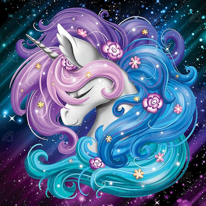 DIAMOND ART CLUB Aurora The Unicorn Diamond Painting Kit, Fun DIY Crafts for Adults, Round Diamond Art Canvas, 13" x 13"