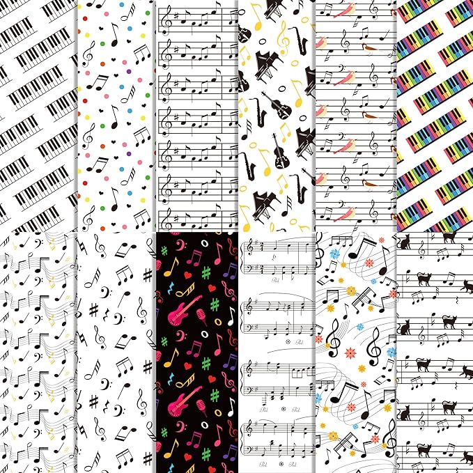 24 Sheets Musical Notes Scrapbook Paper Pad Double-Sided Black White Music Themed Pattern Decorative Craft Paper for Card Making Photo Album Journal DIY Craft, 11.8'' x 11.8''