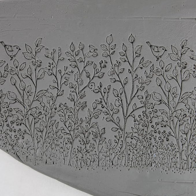 Hedgerow Habitat Clay Texture Roller (4") - Seamless Meadow Set #01 - Embossing Pattern Roller for Polymer & Ceramic Clay, Pottery & Crafts