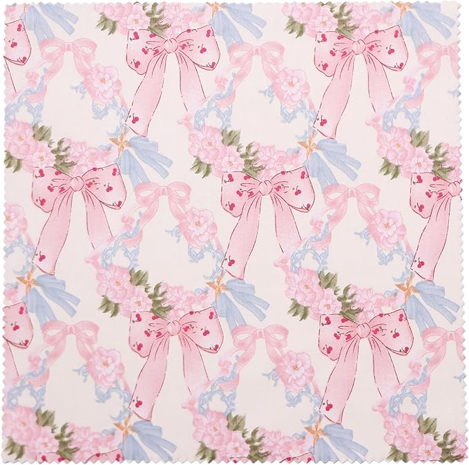 Hanjunzhao Blue Pink Bow Fabric Charm Packs for Quilting 5 inch - 84 5" Charm Squares - Cotton Fabric Quilt Squares 5x5 for Quilting, Sewing, DIY Bowknot, Hair Accessories, Holiday Party Decor, Bows