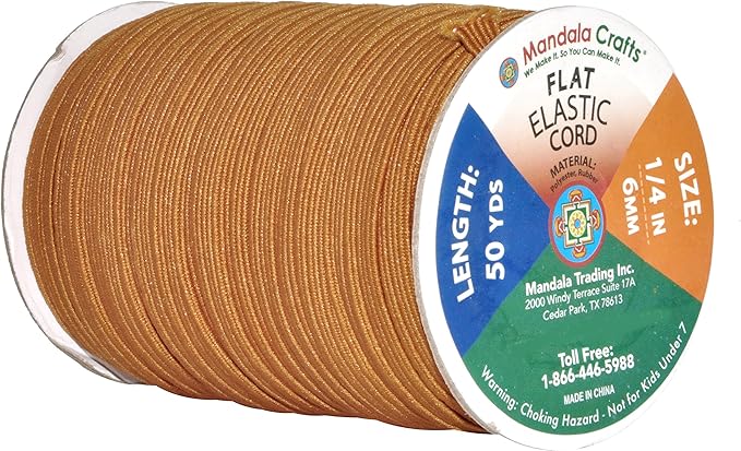 Mandala Crafts 6mm 50 Yds Roll of Russet Brown Elastic Bands for Sewing - 1/4 Flat Elastics Cord - 1 4 Inch Braided Stretch Straps for Crafting