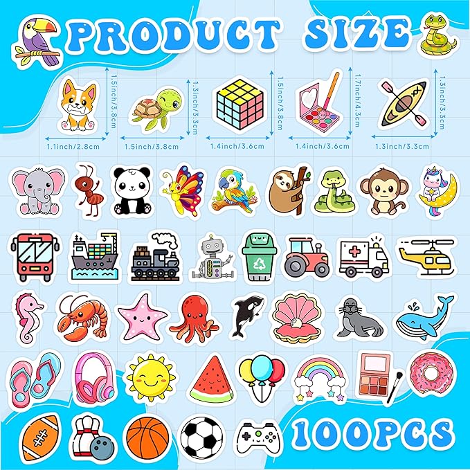 100 Pcs Glow in The Dark Cute Water Bottle Stickers for Kids, Cartoon Mixed Animals Laptop Decals, Waterproof Vinyl Skateboard Phone Case Scrapbook Stationery Box Decorative Sticker
