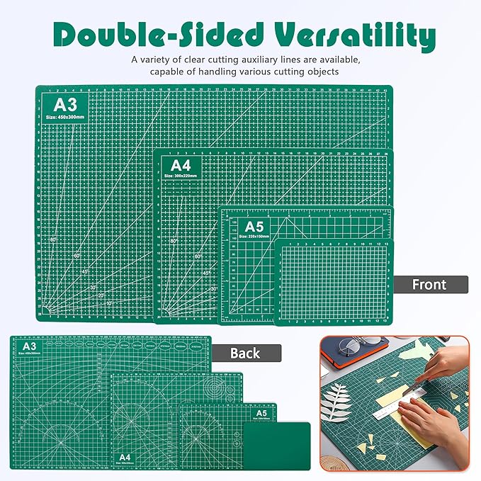 4 Packs Cutting Mats, 4size Double Sided Cutting Mat, Non-Slip 5 Layers PVC Cut Mat for Craft Art Projects Fabric Sewing, Scrapbooking Mat, A3 A4 A5 A6