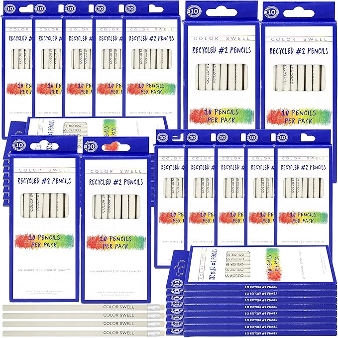 Color Swell - 30 Packs 10 Recycled Pencils Per Pack (300 Total) - #2 Recycled Pencils, Non Toxic