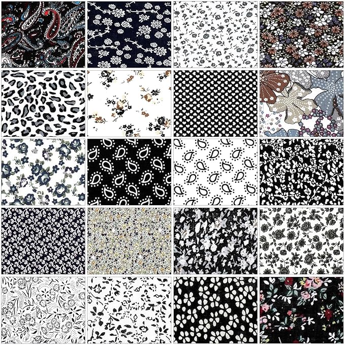 Ganeen 40 Pcs 20" x 20" Cotton Fabric DIY Making Supplies Quilting Patchwork Fabric Cotton Printed Craft Fat Quarter Bundles DIY for Quilting Patchwork Cushions(Black)