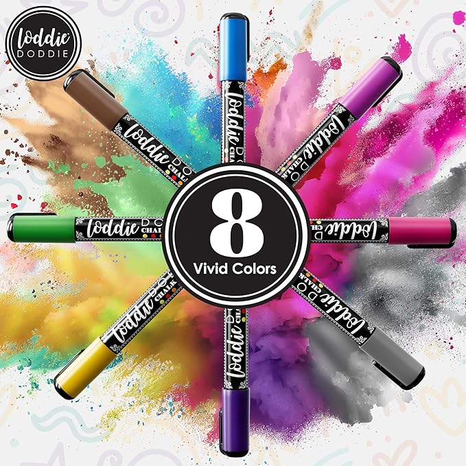 Loddie Doddie Metallic Liquid Chalk Markers - Pack of 8 6mm Reversible Tips - Bold Metallic Ink & Chalk Markers for Blackboard - Easy Erase on Glass & Windows, Glass Board & Window Pens