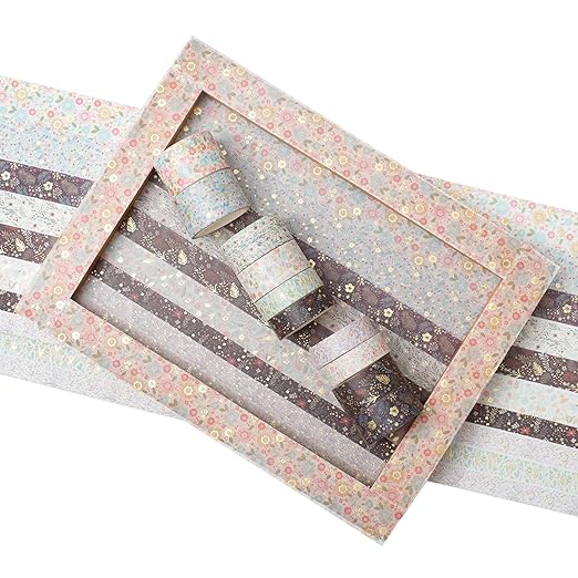 YUBX Creative Washi Tape Set 10 Rolls Gold Foil Print Decorative Masking Tapes for Arts, DIY Crafts, Journals, Planners, Scrapbook, Wrapping (Garden Maze)