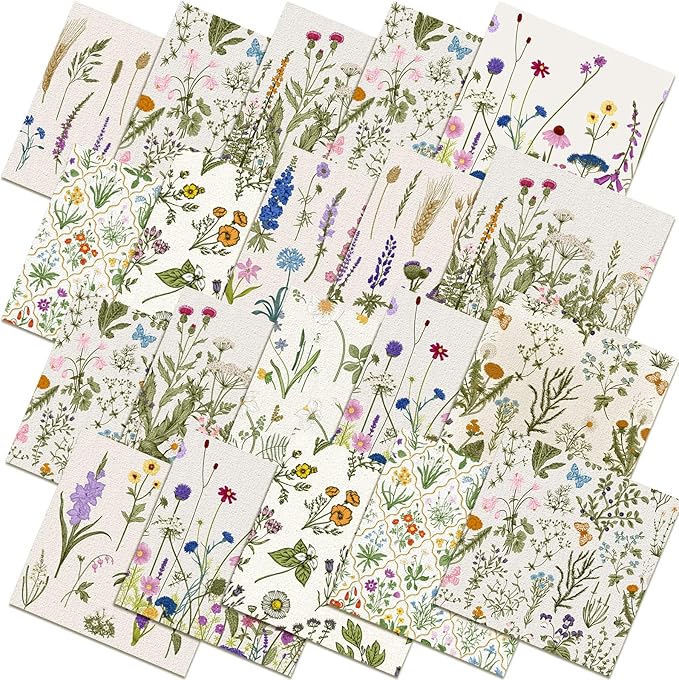 Hahafelt 10 Pcs 18 x 22 Inch Wildflower Floral Quilting Fabric Bundles Wildflower Floral Fabric Squares Spring Flower Precut Quilting Strips for Spring Summer Craft Sewing DIY